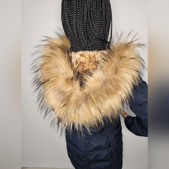 Cole Haan Navy Puffer Jacket with Fur Trim - Picture 13 of 16